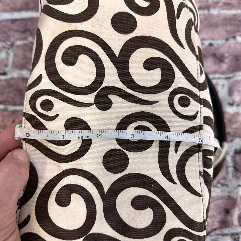 Pomegranate Inc Tote Bag Brown‎ Swirl Print Leather Handle Purse Women Pre-Owned